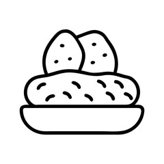 baked potato icon, foods line art, foods vector - simple black line art icon of baked potato perfect for logos, and foods -themed designs.