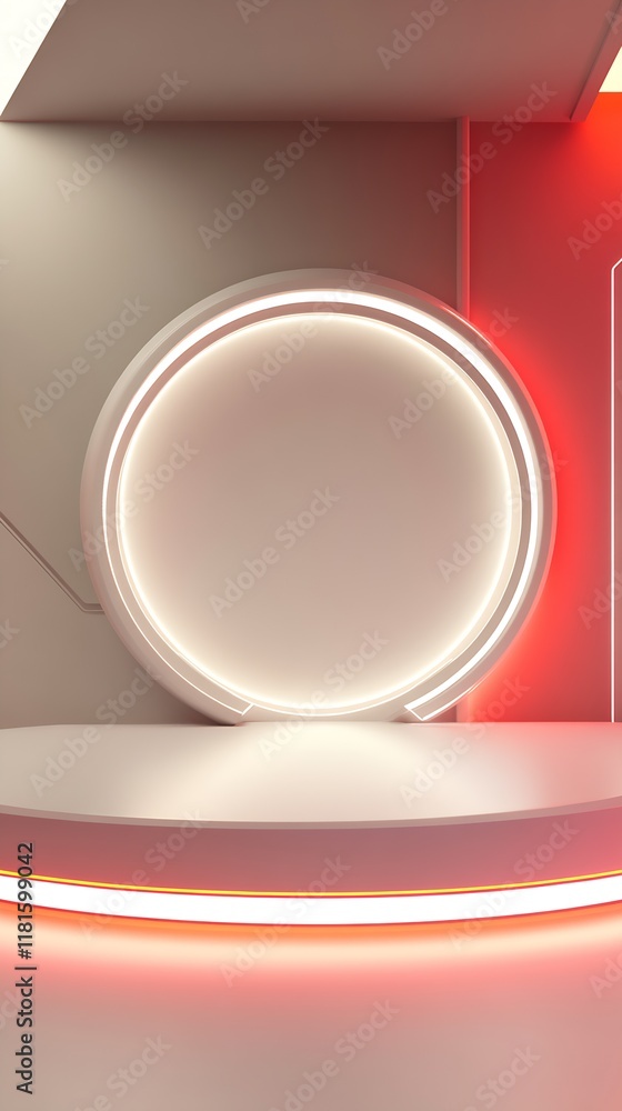 Poster Futuristic Circular Architecture with Soft Red Neon Accents : Generative AI
