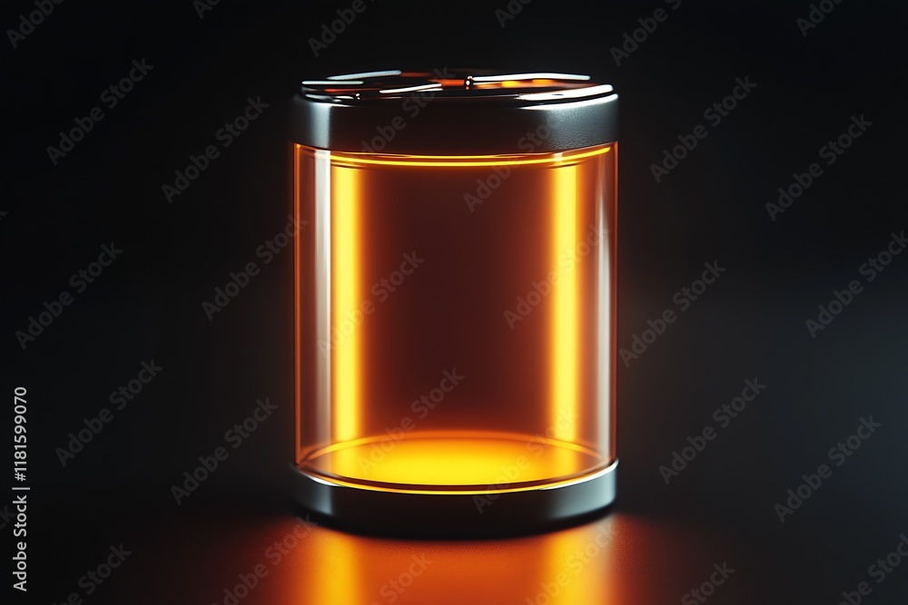 Poster closeup view of glowing orange battery on dark background : generative ai