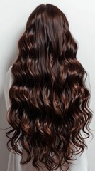 Fototapeta premium Photo of long wavy hair with brown highlights taken from behind. Perfect for beauty, hair care and hairdressing blogs.