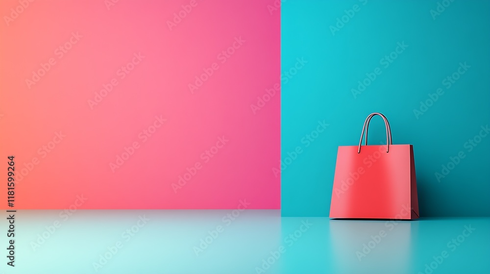 Poster trendy red shopping bag with color block background for fashion promotions : generative ai