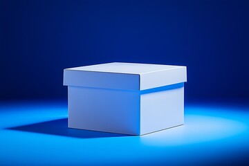 Simple White Gift Box on Bright Blue Background Perfect for Ecommerce and Branding : Generative AI