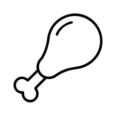 chicken drumstick icon, foods line art, foods vector - simple black line art icon of chicken drumstick perfect for logos, and foods -themed designs.