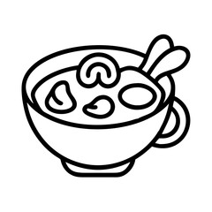 clam chowder icon, foods line art, foods vector - simple black line art icon of clam chowder perfect for logos, and foods -themed designs.