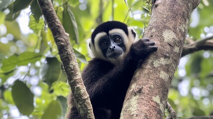 Obraz premium Black and White Monkey in a Lush Forest