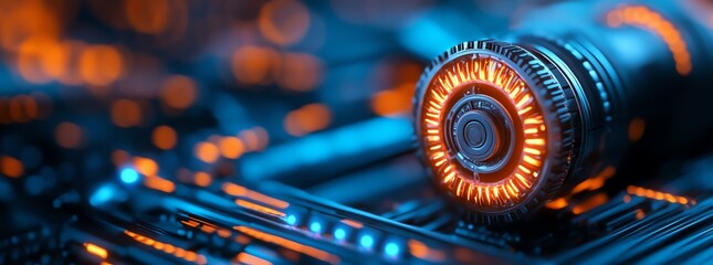 Futuristic close-up of a technology device.