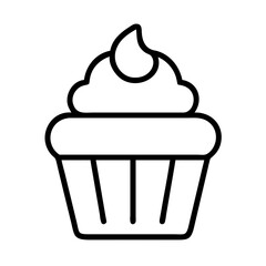 cupcake icon, foods line art, foods vector - simple black line art icon of cupcake perfect for logos, and foods -themed designs.