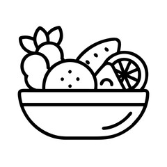 fruit salad icon, foods line art, foods vector - simple black line art icon of fruit salad perfect for logos, and foods -themed designs.