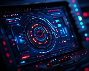 Futuristic digital interface with glowing elements.