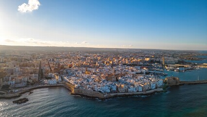 Aerial View of Coastal City at Sunset. Monopoli Italy
