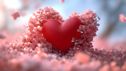 Fototapeta premium Heart Embraces Blossoms, Love Blooms Beautifully with Pink Flowers