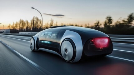 Fototapeta premium Futuristic Autonomous Electric Vehicle on Scenic Urban Road