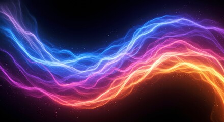 Fototapeta premium Abstract Energy Flow: Vibrant, swirling streams of light in shades of pink, orange, and blue create a dynamic, ethereal energy flow against a dark background.