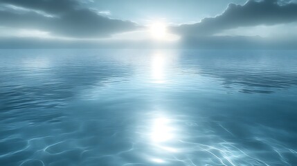 Calm ocean reflecting sunset.