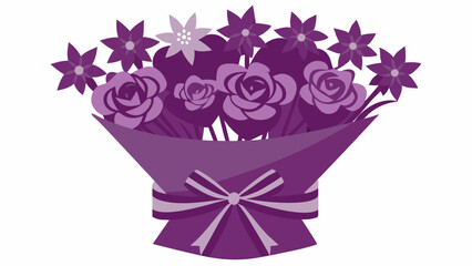 Bouquet of purple roses with a ribbon in flat design