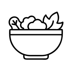 salad bowl icon, foods line art, foods vector - simple black line art icon of salad bowl perfect for logos, and foods -themed designs.