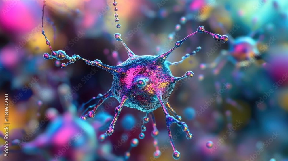 Poster colorful abstract representation of a microbial structure in motion