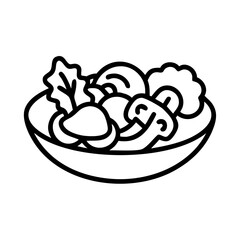 stir fry vegetables icon, foods line art, foods vector - simple black line art icon of stir fry vegetables perfect for logos, and foods -themed designs.