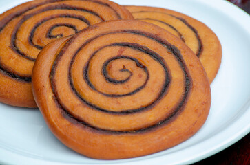 North Borneo home made traditional Han Chin Piang cake on white plate background