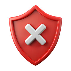 Fototapeta premium Security alert, security hacked concept Shield with Cross 3D Icon, Security Warning and Protection broken concept 3D icon