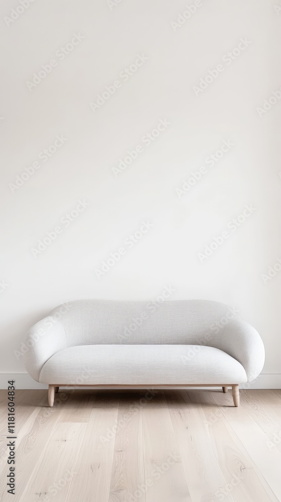 Fototapete Modern minimalist interior design featuring a comfortable sofa in a spacious room with an empty wall, ideal for displaying artwork and creating an inviting atmosphere