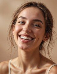 beauty shot of a joyous woman showcasing her natural beauty and an infectious