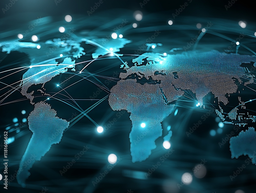 Poster High Tech Global Network with Digital Connections Across Continents : Generative AI