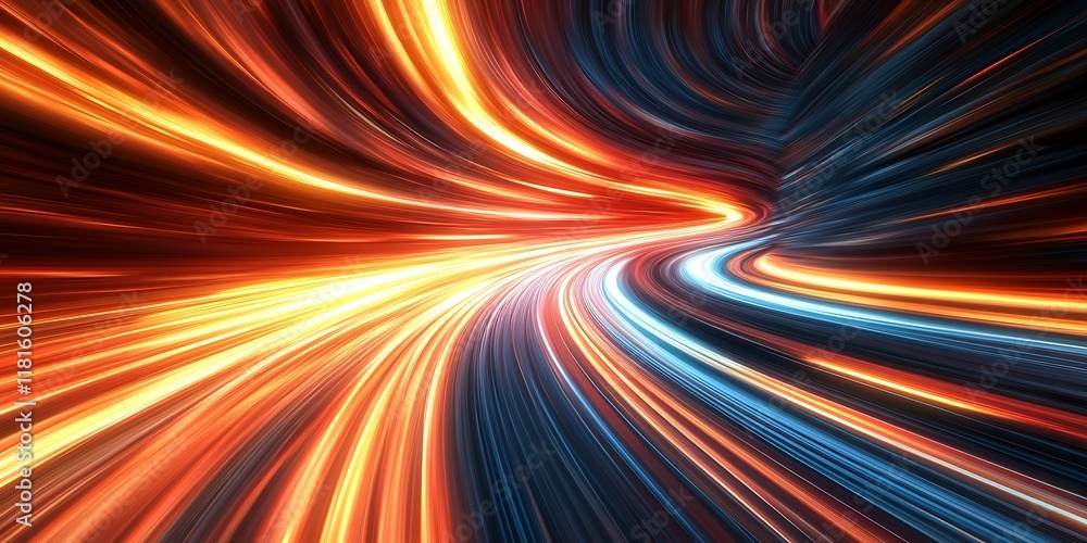 Poster colorful glowing swirls creating dynamic light pathway : generative ai