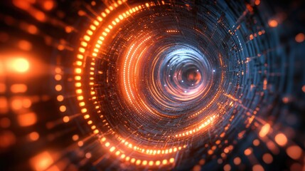 Obraz premium Abstract Futuristic Tunnel with Glowing Orange and Blue Lights