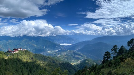 Obraz premium Breathtaking Mountain Valley View with Clouds