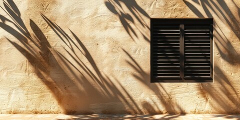 window stark shutters on brown abstract wall silhouette shadow minimalist