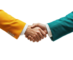 Businessmen engaging in handshake representing partnership and collaboration in a professional setting. Isolated on transparent background, png.