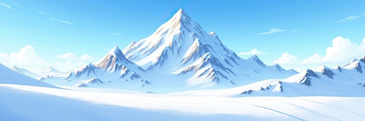 Fototapeta premium Snowy Mountain Range Under a Clear Blue Sky A Winter Landscape Scene