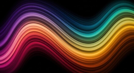 Obraz premium Rainbow Wave Abstract: A captivating abstract background featuring a vibrant rainbow wave of color flowing across a black background.