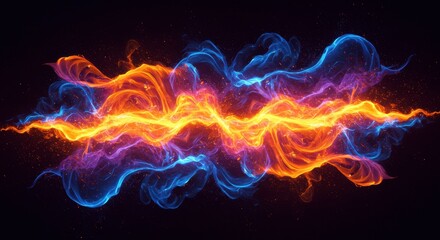 Cosmic Dance of Fire and Ice: A mesmerizing abstract art piece depicting a dynamic interplay of vibrant, swirling flames and shimmering ice, creating a breathtaking visual spectacle.