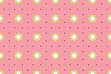 Retro Floral Geometric Seamless Pattern with Pink and Yellow Hues.