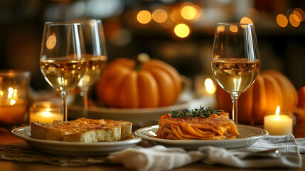 Autumn Dinner Enhances Dining with Pumpkin, Wine, and Candlelight