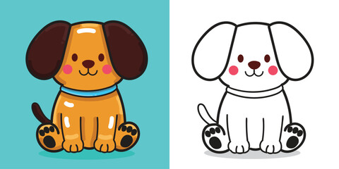 A cute small dog doll illustration for coloring book isolated with white background