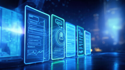 Futuristic mobile with AI agents projecting a holographic interface
