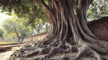 Ancient Tree Roots and Historical Walls