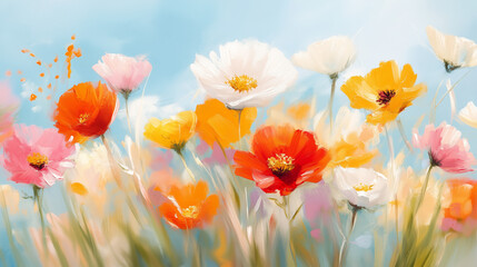 Fototapeta premium Bright flowers burst with color in a lively spring scene, highlighting nature's beauty