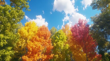 Autumnal Forest Canopy Vibrant Colors Sunny Day