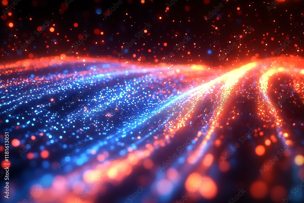 Poster Abstract Digital Light Trails With Bright Colors And Bokeh Sparkles For Futuristic Themes : Generative AI