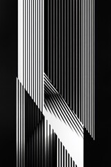 Abstract Black and White Geometric Pattern with Vertical Lines and Diagonal Sections.