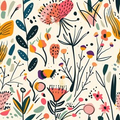 flowers wild abstract line art hand draw doodle minimal simple vintage tone