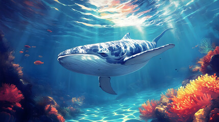 Whale Swims Through Coral Reef: Ocean Wildlife Exploration