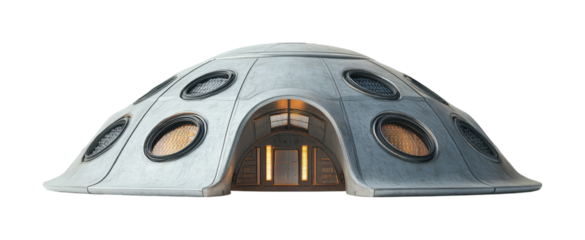 Unique colony dome design showcases innovative architecture in minimalistic surroundings ideal for sustainable living. Isolated on transparent background, png.