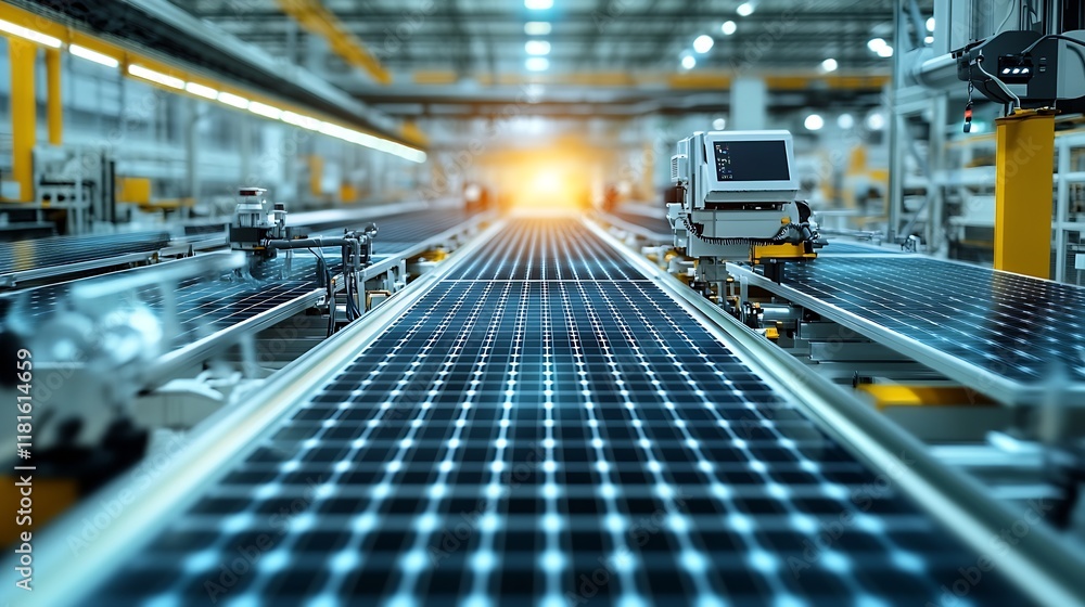 Aufkleber advanced solar panel production line in modern industrial facility with automated robotics : generat