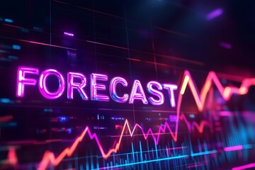 Fototapeta premium FORECAST text in holographic style with uprising graph