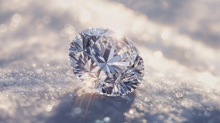 Fototapeta premium Sparkling diamond resting on soft white surface reflecting light during daytime